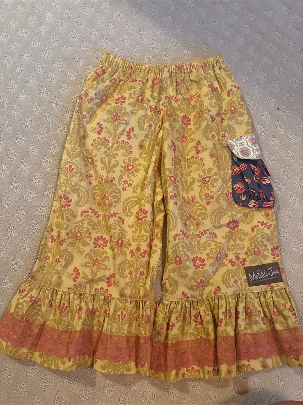 Matilda Jane Yellow Floral Ruffle Bottoms with Pink Accents